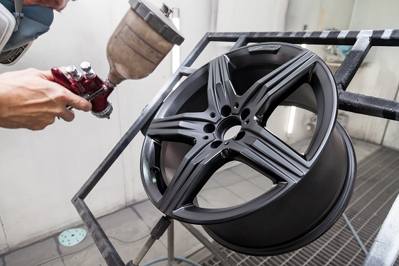 Alloy wheel being resprayed