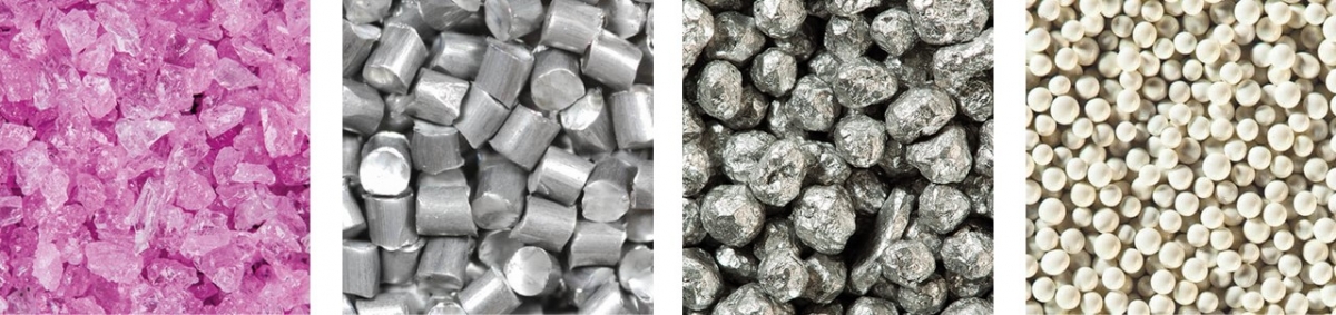 Zoomed in images of different types of blast media